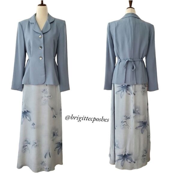 Vintage David Warren NY Blue Floral Maxi Skirt Set - Picture 7 of 15